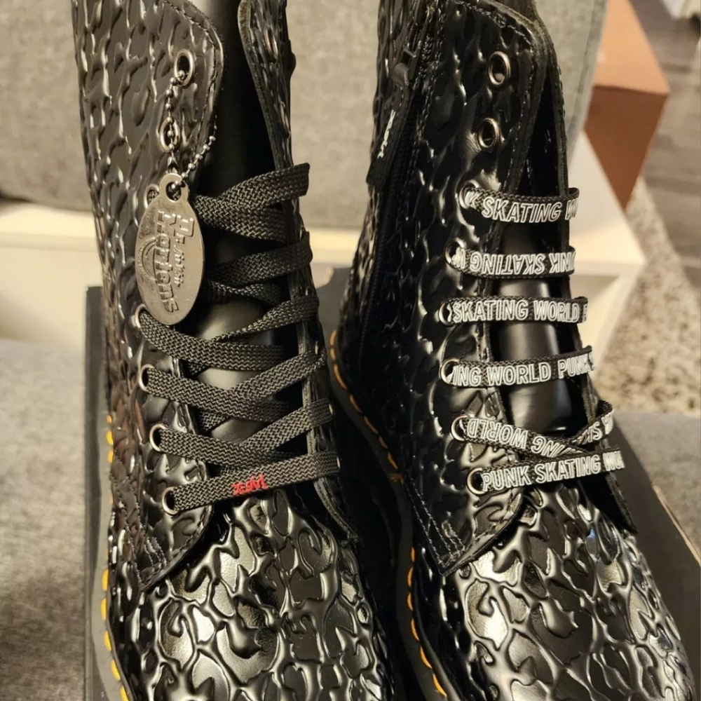 Dr. Martens X-girl Collab Jadon Black Leather Leopard Platform Embossed 8 Rare - Picture 3 of 15